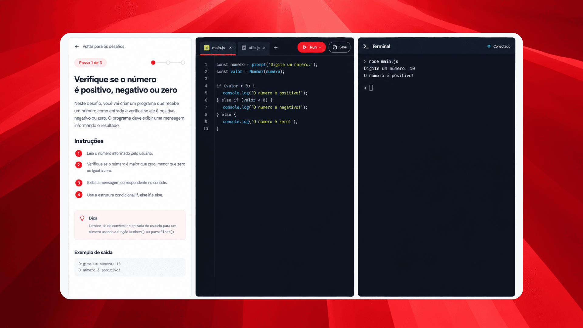 Mockup do editor de código DevBerry, com desafio, editor e terminal lado a lado